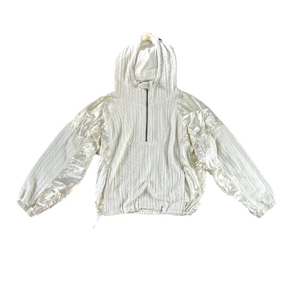 Free People Sweetest Knit Hooded Half Zip Pullover Ivory Iridescent Size M - Picture 1 of 5